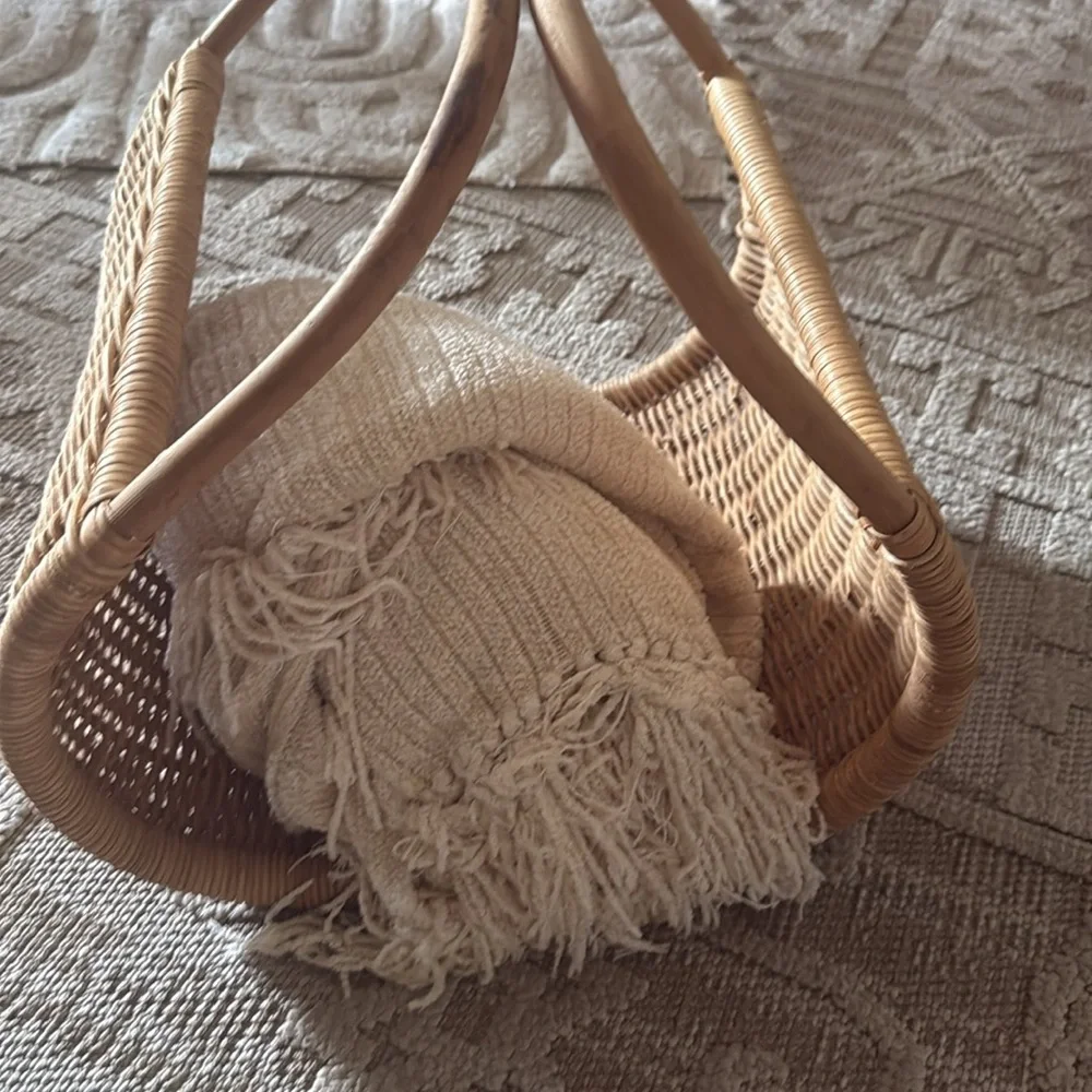 Vintage rattan Wicker Magazine Holder carry all basket decor French style